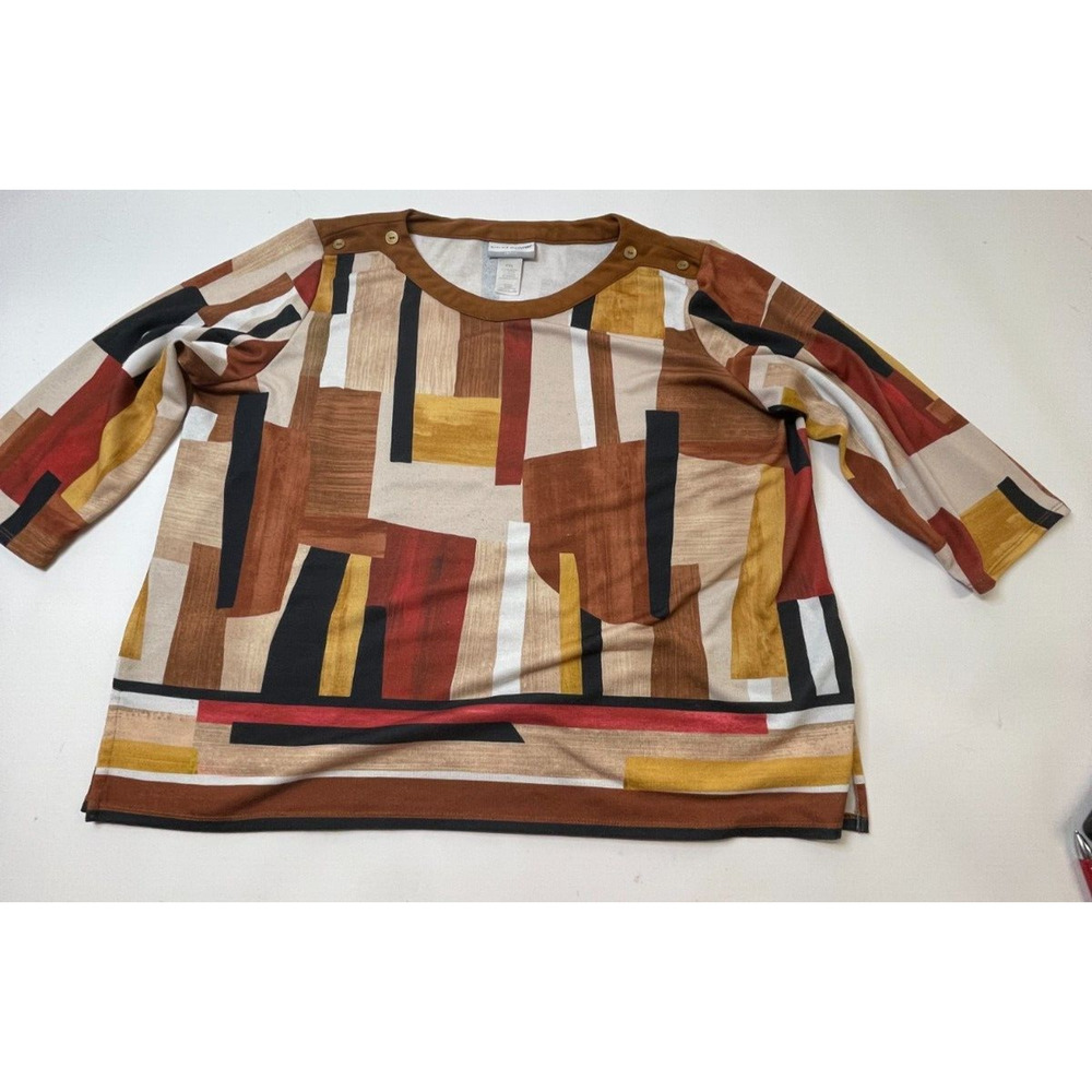 Alfred Dunner Petite Women's geometric top PXL brown gold white rust